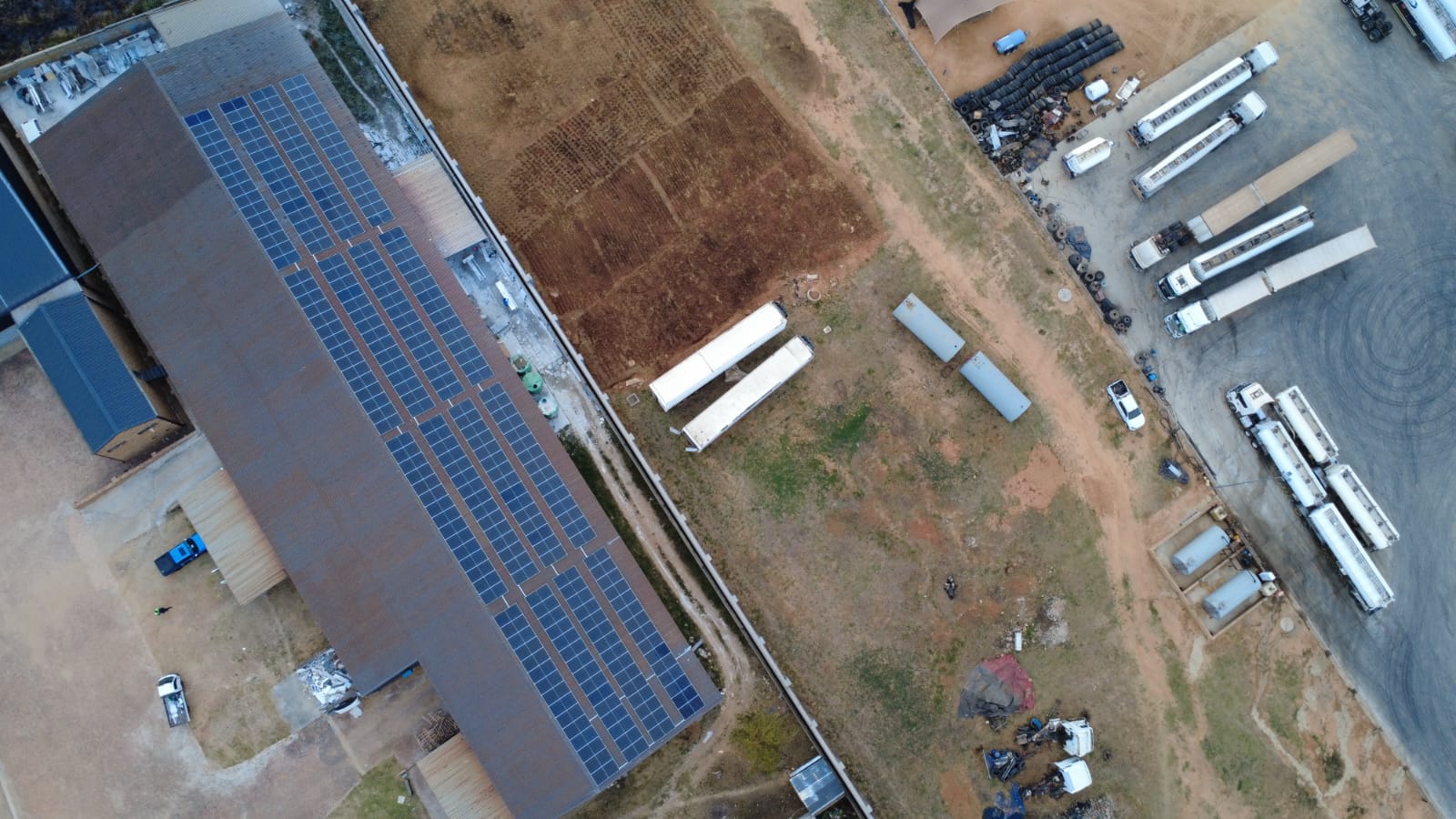 Commercial rooftop solar aerial view